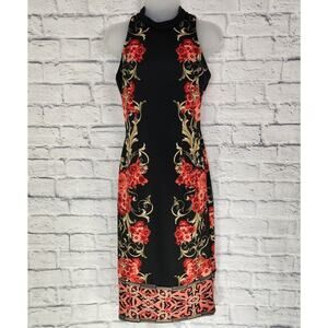 New York & Company Dress Size XS Mock Neck Scuba Midi Print Black Floral